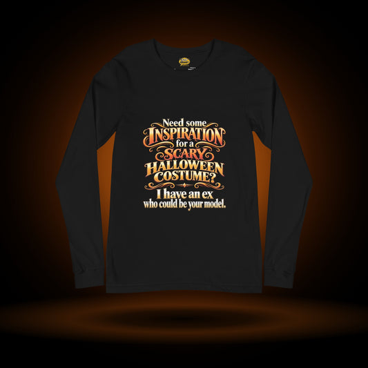 My Ex Could Be Your Model Halloween long sleeve, black, with an orange glow