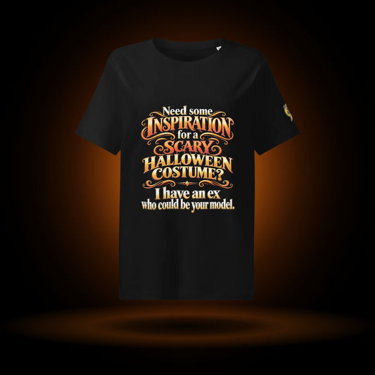 My Ex Could Be Your Model Halloween tee, black, with an orange glow