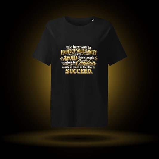 Protect Your Sanity tee, black, with a gold glow