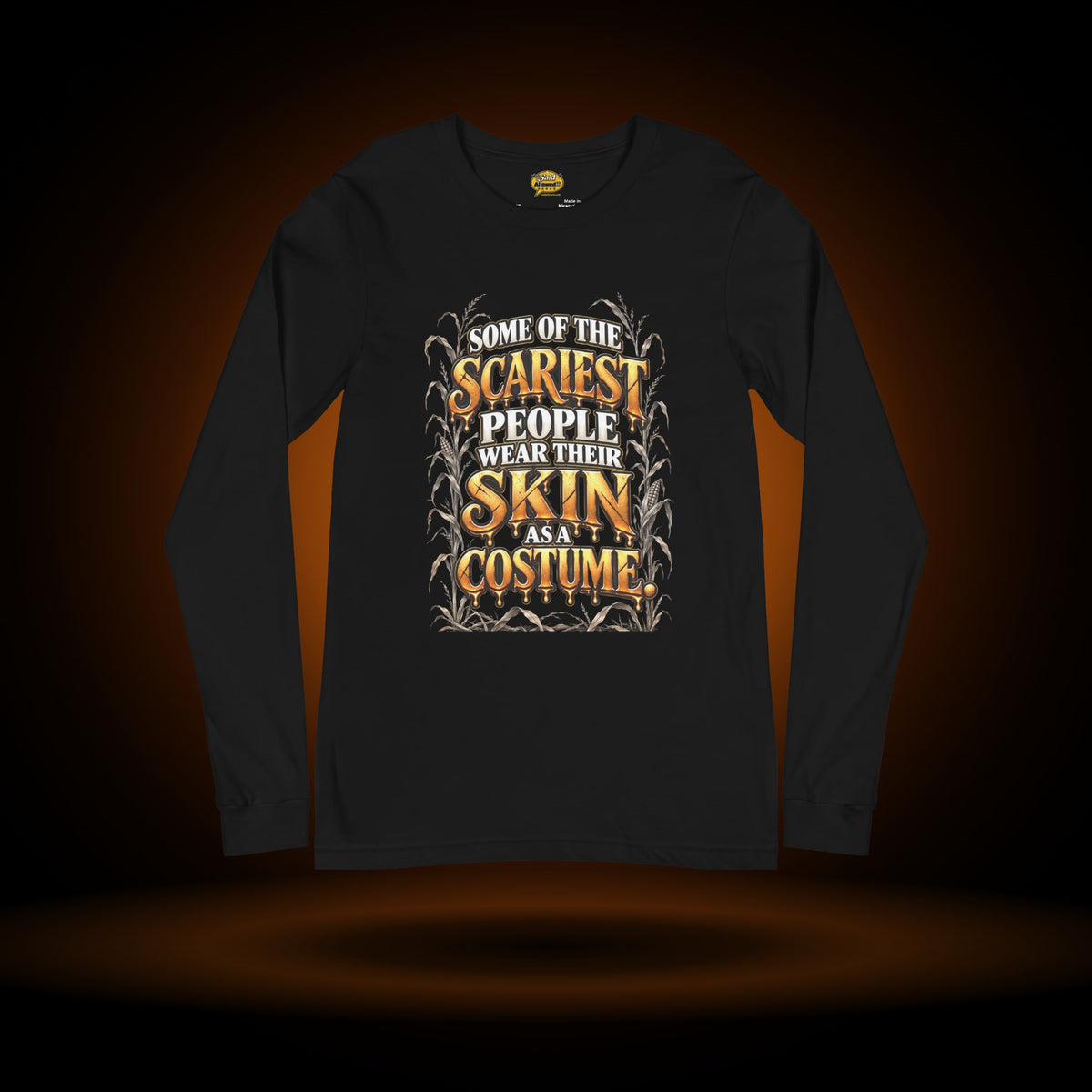 Skin as a Costume Halloween long sleeve, black, with an orange glow