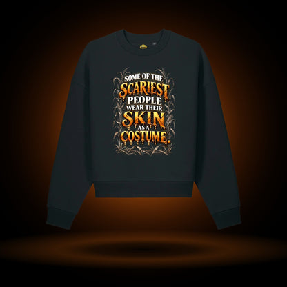 Skin as a Costume Halloween sweatshirt, black, with an orange glow