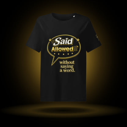 Without Saying a Word tee, black, with a gold glow